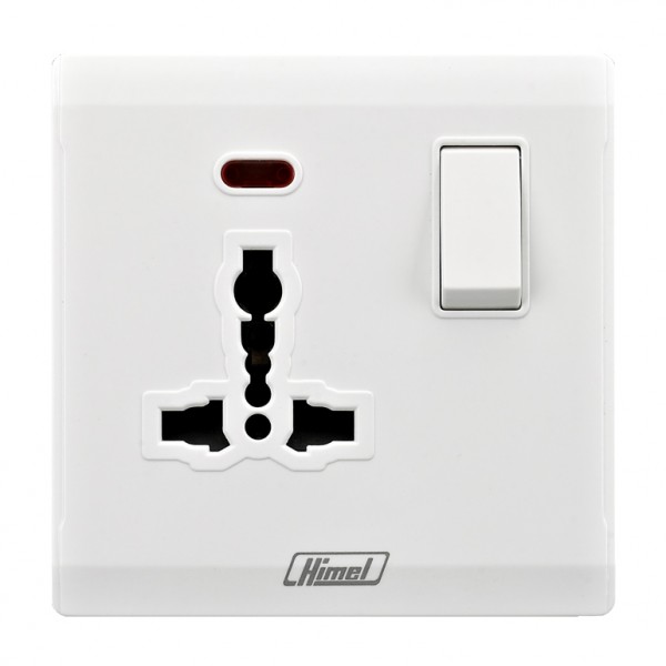 13A 1 Gang International Switched Socket with Neon