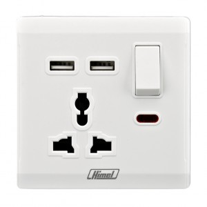 13A 1 Gang International Switched Socket with 2 USB