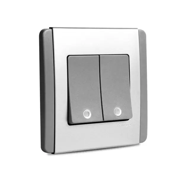 Neo 2 Gang Vertical Switch Grey Silver With Fluorescent - Image 2