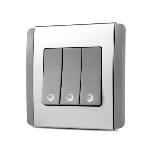 Neo 3 Gang Switch Grey Silver With Fluorescent