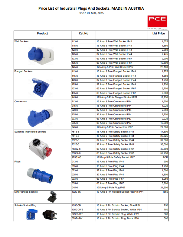 PCE Industrial Products Price Catalogue